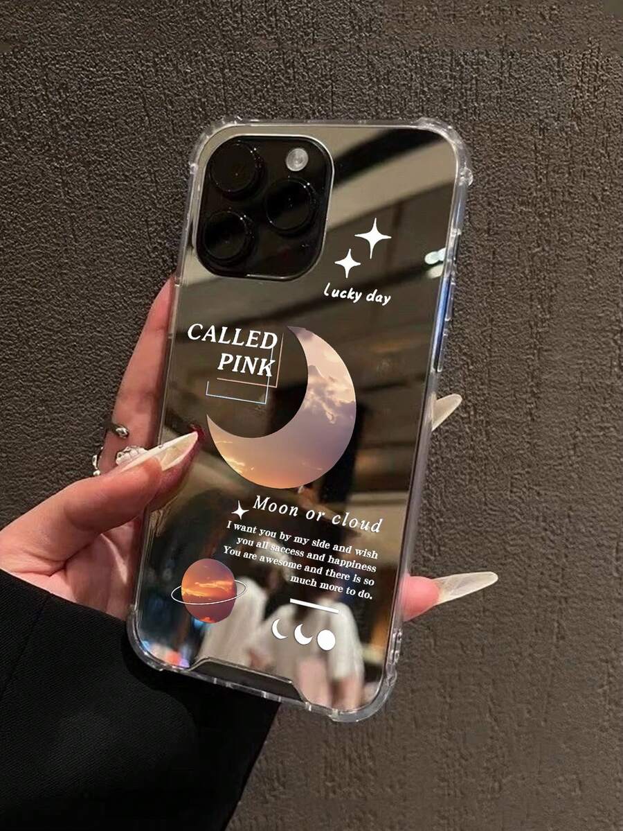 1pc Moon Sunset Glow Pattern Print Mirror Acrylic Anti-Fall Phone Case Compatible With IPhone 13/11/17/17pro/16/14/15/15pro/15 Plus/15 Promax/7plus/8plus/X/Xs Max/Xr/11pro/12pro/13pro/14pro/12mini/13mini/11promax/12promax/13promax/14promax/14plus/17pro Max/17Air/6/6s Plus/7/8/16Pro/16plus/16promax/Se2/17promax&Compatible With Samsung Galaxy/A54/A14/A12/A13/A15/A32/A33/A24/A52S/S20/S21/S22/S23/S24/S23Plus/S24ultra/S25/A15/A33/A23 - Multicolor - View 1