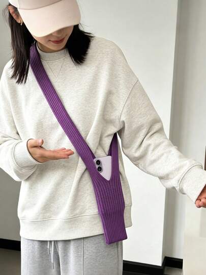 1pc Knitted Phone Pouch, Fits All Phones, Autumn/Winter , Convenient Shoulder Strap, Accessory, New Stylish Shoulder Bag, Knitted Bag Short/Long Crossbody, Suitable For Bedroom, Dorm, Outdoor, Back To School, Beach, Vacation, Casual Travel, Valentine's Day, Mother's Day, Holiday Party