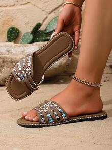 2026 New Square Toe Flat Fashionable Versatile Outdoor Beach Slippers For Summer - Brown - View 2