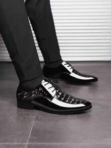 Spring New Lace-Up Men's Shoes, Soft Non-Slip Pattern Mirror Surface Comfortable Fashion Business Casual Shoes, Versatile Loafers For Office, Work And Gatherings - Black - View 3