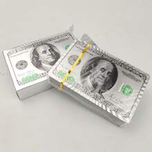 奢华金箔可水洗扑克牌，金银美元欧元网格设计，家庭聚会娱乐道具，跨境兼容套装 - 彩色 - 查看 13