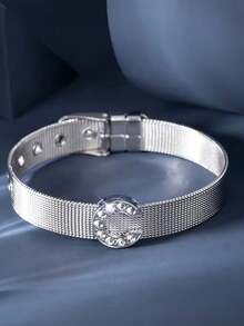 1件个性化光滑A-Z字母吊坠手链，女士DIY定制姓名字母可调节手链