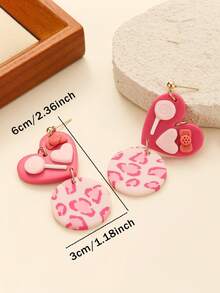 1 Pair Polymer Clay Teardrop Earrings With 3D Heart, Donut Texture, Leopard Strawberry Striped Design, Suitable For Teenage Girls Wear On Weekends, Parties, Travel, And Cute Style Lovers - Sweetheart Clay Earrings In Multiple Colors - View 9