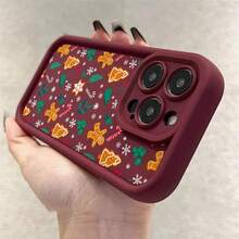 Christmas Themed Pattern Phone Case, Shockproof Phone Protective Cover, Decorative Phone Accessory Compatible With IPhone Series - Burgundy - View 6