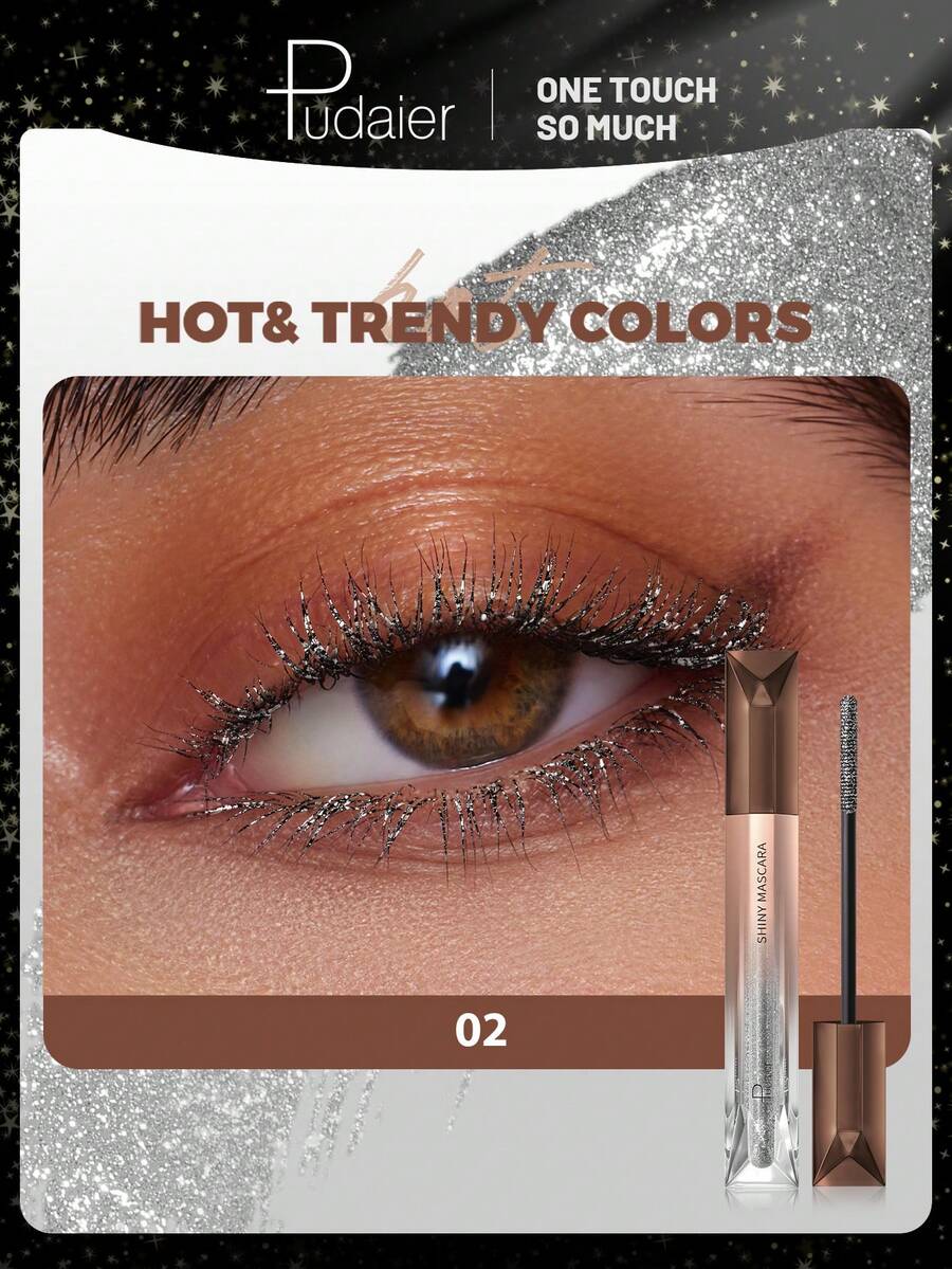 Pudaier Glossy Mascara - Waterproof, Smudge-Proof, Pearl Finish, Volumizing & Lengthening, 12-Hour Long Lasting