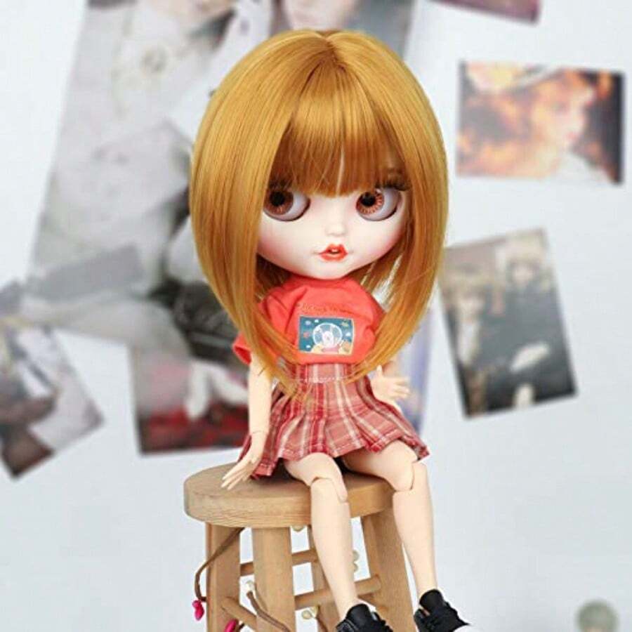 DMissuhair Cute Short Striaight Doll Wig For Blythe BOB Wig For Blythe Doll Hair Replacement Wig For Blythe Milk Fiber Doll Hair BE3-144R - BE3144R - 查看 1