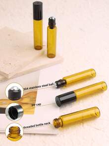 8/50 piezas Botellas de vidrio ámbar con bola de rodillo de 5ml - Diámetro inferior de 14mm con diseño delgado - El color ámbar evita la exposición a la luz para evitar la evaporación y reacción del líquido - Rellenable - Portátil para muestras de tamaño de viaje - Adecuado para perfume, aceites esenciales, aromaterapia, masaje - Excelente regalo para amigos y familiares - Multicolor - Ver 3