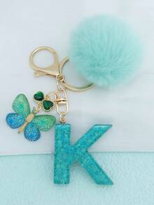 1 móc khóa chữ cái đầu tiếng Anh kèm mặt dây chuyền hình bông tuyết bằng nhựa, phụ kiện trang trí túi xách nữ kèm quả cầu lông, tua rua hình bướm bằng thủy tinh khảm, quà tặng cho mẹ và bạn bè. - Màu xanh Bạc hà - Xem 22