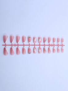 24pcs Y2k Style Nails Medium Square Press On Nails White French Glossy Full Cover Fake Nail Graceful False Nails With Flower And Drill For Women And Girls - Includes Nail File & Jelly Adhesive - Multicolor - View 2