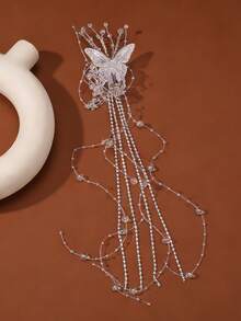 1个/2个装 女士时尚优雅透明白色蝴蝶流苏水晶珍珠发夹，适合日常佩戴、婚礼、派对，可搭配马尾辫 - 彩色 - 查看 3