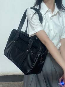 Japanese Style Casual PU Shoulder Bag, Middle School Backpack, Handbag, Anime Uniform Bag, Women Tote Bag - Black - View 2