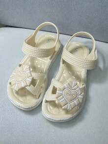 可爱水钻蝴蝶结露趾女童凉鞋，透气沙滩度假鞋 - 白色 - 查看 5