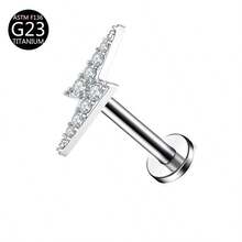 1 pieza Pendiente de titanio G23 con rosca interna, Pendiente, Cartílago, Trago, Hélice, Aro, Joyería corporal con decoración de diamante, 16G - Plateado - Ver 32