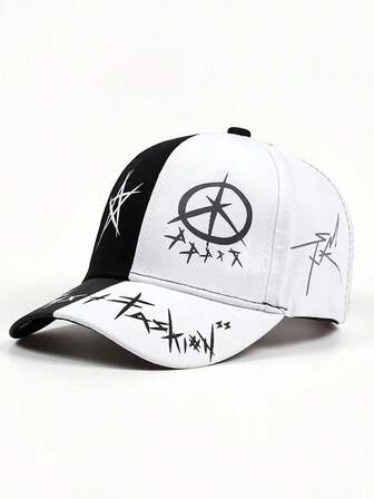 1 pieza Gorra de béisbol para hombres con estampado de letras y grafiti geométrico, ajustable, protección solar para exteriores, sombrero casual adecuado para primavera, otoño, viajes y vacaciones en la playa