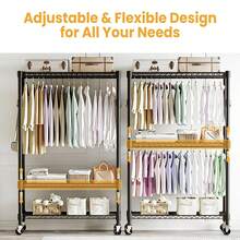 Techigher Heavy Duty Garment Rack With Wheels, Portable Rolling Closet With Hanging Rod & Side Hooks, Freestanding Metal Clothing Rack For Small Apartments/Dorms - Black - View 7