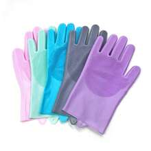 Dishwashing Gloves Kitchen Scrubbing Silicone Cleaning Gloves Heat Insulation Wear-Resistant Kitchen Household Cleaning Gloves - A Pair Of Blue - View 3