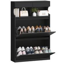 HEXCELEN Shoe Cabinet, Shoe Rack, Shoe Cabinet, Narrow, Adjustable, Shoe Chest For Entrance, Hallway, Wardrobe, 16 Pairs, 2 Flaps (80W Cm), Black - màu đen - Xem 6