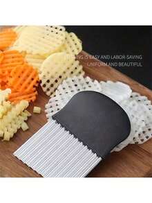 1个不锈钢波浪形刀片蔬菜切片器，无需用电，厨房工具，可用于切薯条、土豆、水果、蔬菜、沙拉、胡萝卜、土豆片 - 金属波浪形切片器 - 彩色 - 查看 5