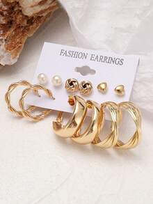 12件套女士C形金色时尚耳环套装，适合日常佩戴