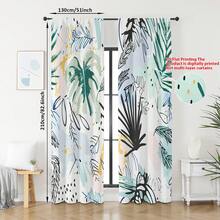 2pcs 2D Printed Tropical Plant Pattern Curtains, Lightweight Nordic Style Living Room & Bedroom Curtains, Fresh Green Plant Design, Creating A Natural And Comfortable Home Atmosphere