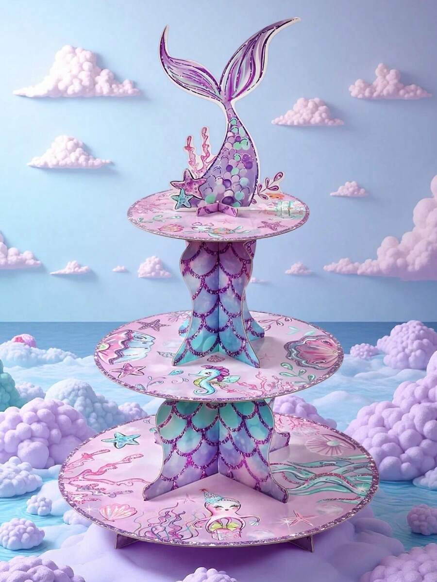 Mermaid Cupcake Stand, Birthday Party Decorations Supplies Favor Under The Sea Theme Cupcake Tower Holder For Girls Kids - Mermaid - View 1