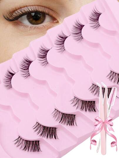 7 Pairs Natural Transparent Half-Eye False Eyelashes Set, Includes Eyelash Brush And Applicator, Fox Eye And Cat Eye Extension Styles, Soft And Lightweight, Suitable For Beginners, Easy To Wear, Ideal For Daily Dates. False Eyelashes, Eyelashes, Eyelash Curler, Eyelash Clusters, Eyelashes, Magnetic Eyelashes, Eyelash Clusters