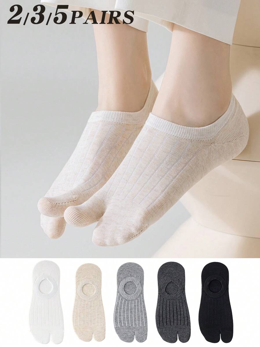 2/3/5 Pairs Vertical Striped Toe Separator Invisible Casual Boat Socks