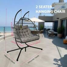 Double Seats Foldable Rattan Swing Chair Hammock With Stand Hanging Garden Patio Weather-Resistant Patio Outdoor - Grey - View 7