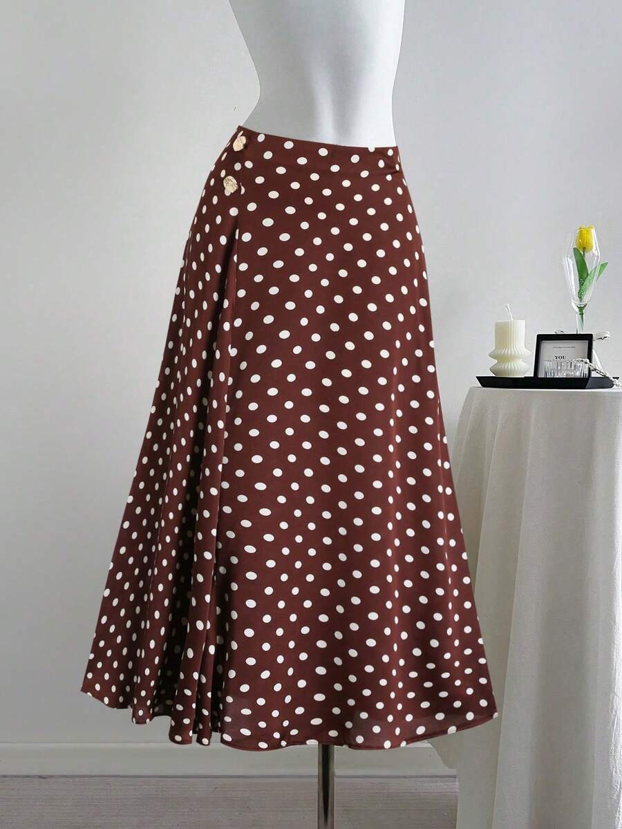Chân váy chấm bi nữ kiểu dáng thường ngày, thích hợp cho đi chơi, phong cách đường phố, thời trang Y2K, mùa xuân/hè, chân váy vintage thanh lịch. - Cà phê nâu - Xem 1