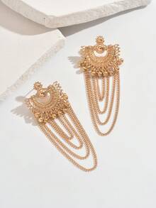 一对复古镂空雕花多层长链流苏珍珠耳环，优雅女士珠宝设计，精致花卉图案，长款垂坠式，适合各种风格，日常佩戴和派对装扮皆宜。 - 金黃色 - 查看 4