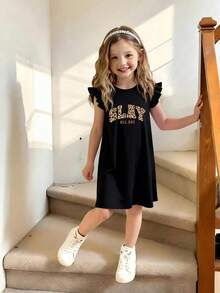 Đầm casual in chữ họa tiết da báo cho bé gái tuổi teen, thích hợp cho mùa xuân/hè. - màu đen - Xem 7