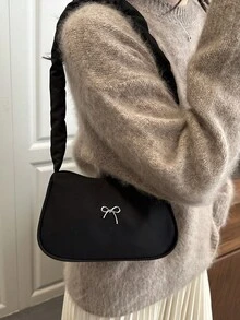 1 pieza Bolso de mano con pliegues en forma de nube de unicolor y moda, bolso de hombro y de debajo del brazo - Negro - Ver 4