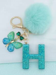 1 móc khóa chữ cái đầu tiếng Anh kèm mặt dây chuyền hình bông tuyết bằng nhựa, phụ kiện trang trí túi xách nữ kèm quả cầu lông, tua rua hình bướm bằng thủy tinh khảm, quà tặng cho mẹ và bạn bè. - Màu xanh Bạc hà - Xem 30
