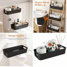 Lifewit Cesta de papel higinico verde con asa, paquete de 2 cestas de mimbre de plstico para inodoro, tapa de tanque para decoracin, organizador de almacenamiento de inodoro para bao - Verde - Ver 1