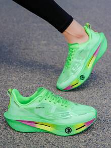 Full-Length Carbon Plate Running Shoes For Men, Professional Racing Marathon Training Shoes, Shock-Absorbing Lightweight Sports Shoes For Physical Exams, Full-Length Carbon Plate High Rebound Breathable Mesh Running Shoes For Women - Green - View 2