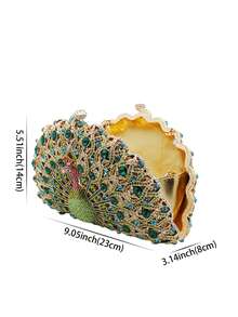 Luxury Peacock Feather Rhinestone Embellished Handbag, Elegant Evening Clutch Bag For Party - Multicolor - View 2