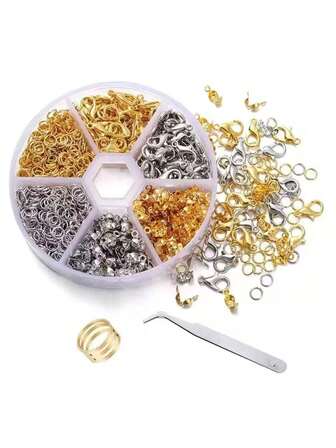 Caja de herramientas con 6 ranuras para cuentas, kit de herramientas DIY con cierre de langosta, botón a presión, anillo dividido, suministros para hacer cuentas