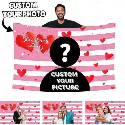 1 pieza Bandera personalizada del Día de San Valentín - Foto personalizada solamente, decoración romántica estilo bandera americana rosa, adecuada para dormitorio, dormitorio, fiesta, exhibición al aire libre, concierto y regalo de pareja