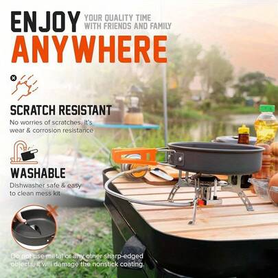Equipo portátil de utensilios de cocina para exteriores, juego de cocina para campamento en la naturaleza, vajilla de camping, utensilios de cocina, hervidor de agua, sartén