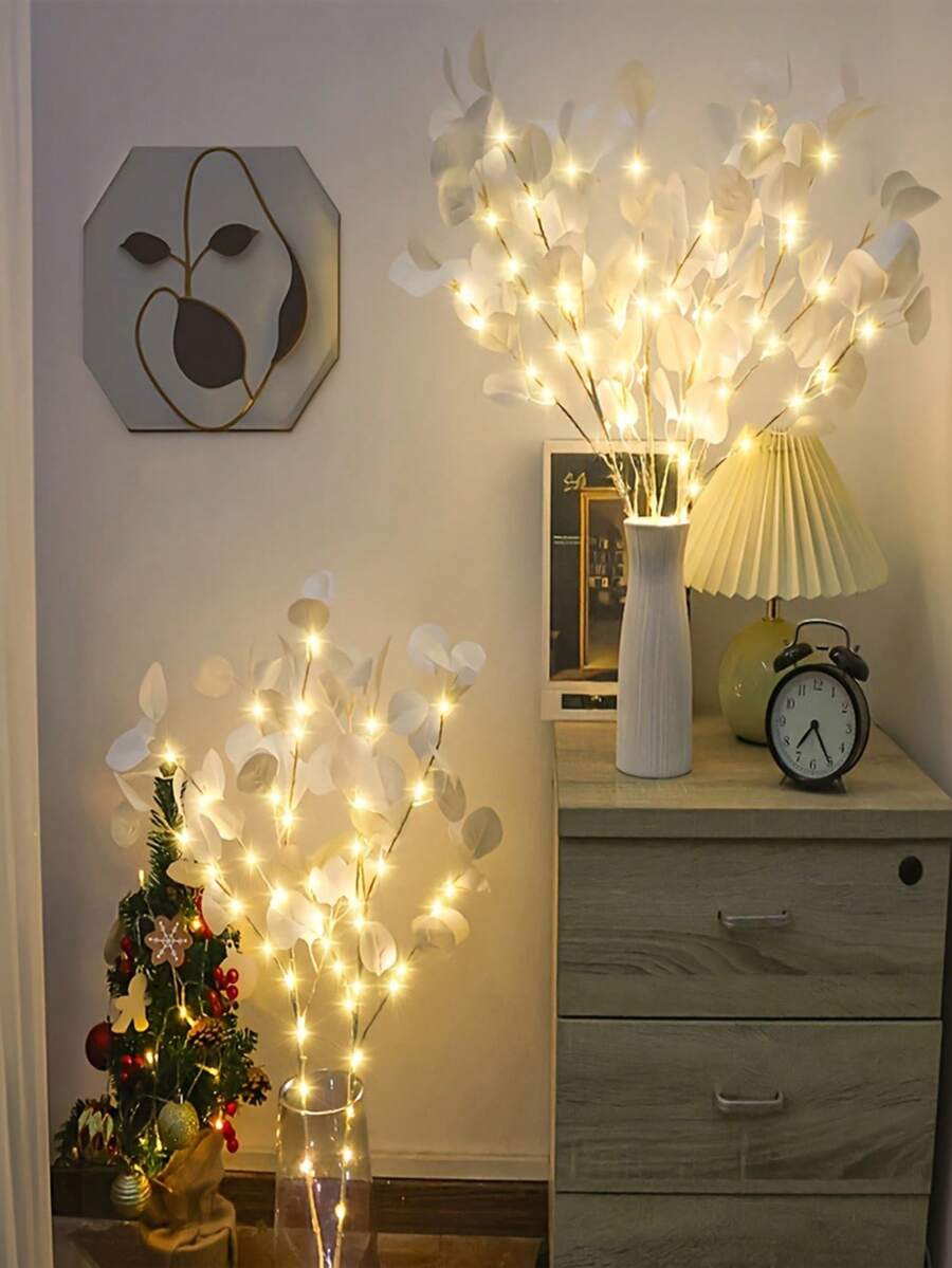 1pc LED Artificial Olive Branch Light - Modern Decorative Lamp With 30 LED Lights, Battery Powered, Suitable For Wedding, Birthday, Indoor, Party, Cafe, Restaurant Decor - Excluding Battery/Vase