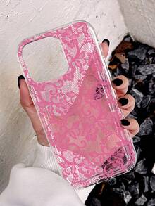 1pc Romantic Lace Pattern Soft Transparent Anti-Slip Airbag Phone Case, Compatible With IPhone 11/12/13/14/15/16 Pro Max - Multicolor - View 3