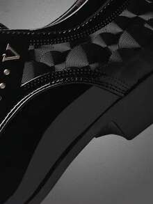 Spring New Lace-Up Men's Shoes, Soft Non-Slip Pattern Mirror Surface Comfortable Fashion Business Casual Shoes, Versatile Loafers For Office, Work And Gatherings - Black - View 6