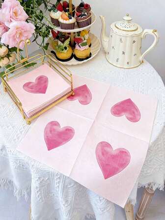 20 piezas, 2 capas de servilletas de fiesta con patrón de amor rosa, decoración de boda y San Valentín, adecuado para restaurante y hotel