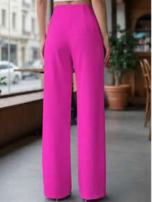 Pantalón Pinzas al Frente y Pierna Amplia.  Tela Stretch. - Rosa Fucsia - Ver 2