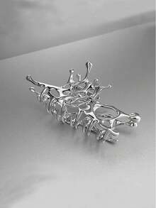 Presilha de cabelo feminina com design assimétrico vazado, moderna e elegante, com estampa de caveira e garras. Ideal para decoração de cabelo, uniforme escolar, acessórios de outono/inverno e férias. Perfeita para mulheres. - Prata - Ver 2