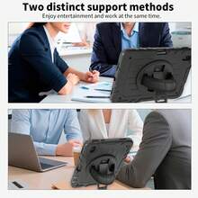 军工级防摔保护套，适用于 iPad 第 9/8/7 代 10.2 英寸（2021/2020/2019），带 360 度旋转支架，坚固耐用的全包式保护套，兼容 iPad 10.2 英寸（A16）第 11 代 11 英寸（2025）/ 第 10 代 10.9 英寸（2022），带笔槽，平板电脑保护套，混合材质保护套，带笔槽 - 黑色/黑色+天蓝色 - 黑+天藍 - 查看 8