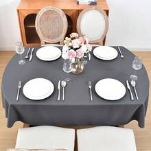 Oval Tablecloth 52 X 70 Inch Washable Polyester Table Cloth Solid Grey Heavy Duty Fabric Table Cover Daily Use For Dining Home Kitchen Party Wedding,Grey70inchx52inchOval - Grey70inchx52inchOval - View 5
