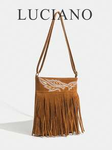 1 chiếc túi đeo chéo kiểu retro giả da lộn tua rua, túi đeo vai tối giản đa năng kiểu Pháp, phù hợp cho đi làm, mua sắm, du lịch giải trí, đa dụng và thiết thực, nhẹ và đơn giản để sử dụng hàng ngày, phù hợp với phụ nữ trẻ sành điệu, người đi làm và sinh viên. - màu nâu - Xem 3