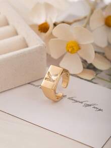 1pc Luxury Initial Open Ring, A-Z Letter Block Design With Cubic Zirconia, Adjustable Fashion Ring For Girl & Teens, Gift For Friends - Gold - View 30