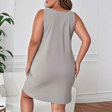 Plus Size Women's Nightdress - Comfy Nightgown With Admit That Life Will Be Boring Printing, Round Neck - Machine Washable, Casual Sleepwear, Womens Sleep Dress - Xám - Xem 2
